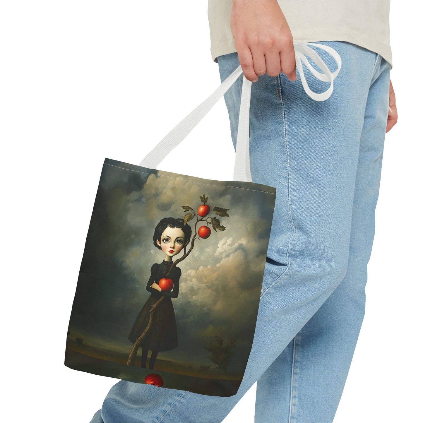 Tote Bag Girl with Apple Tree Illustration