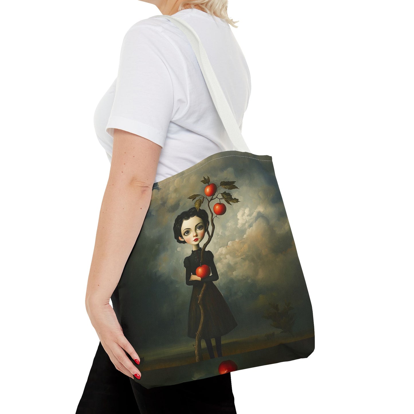 Tote Bag Girl with Apple Tree Illustration
