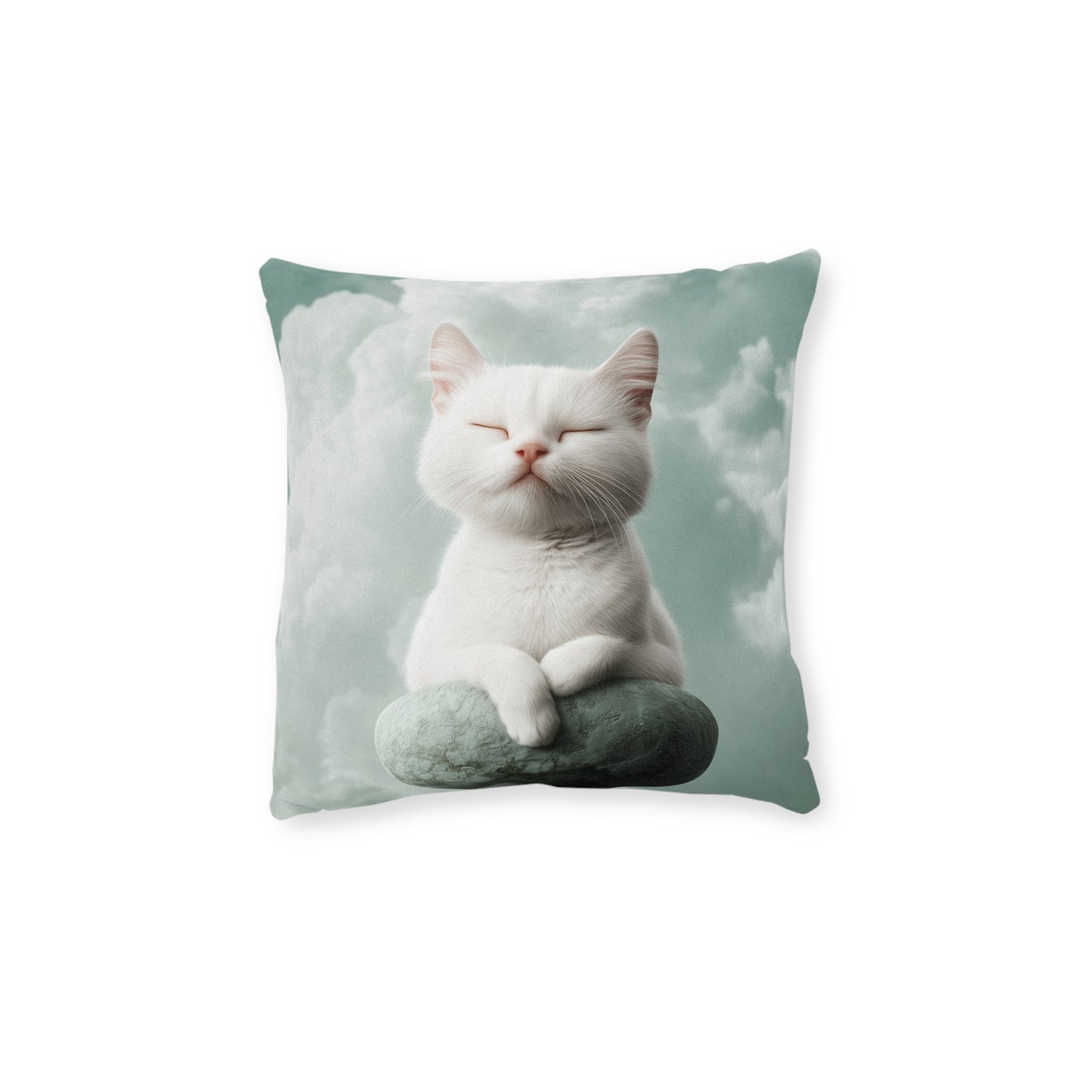 White Cat Resting Square Pillow