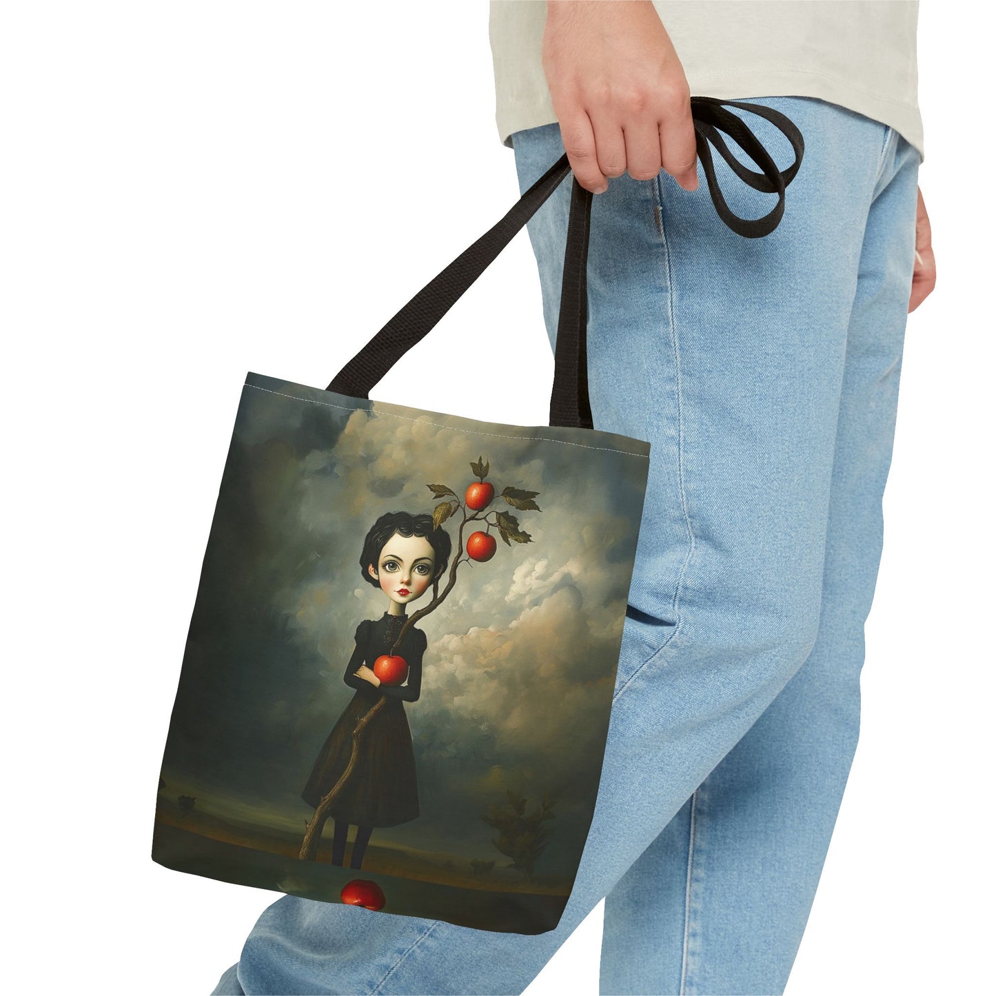 Tote Bag Girl with Apple Tree Illustration