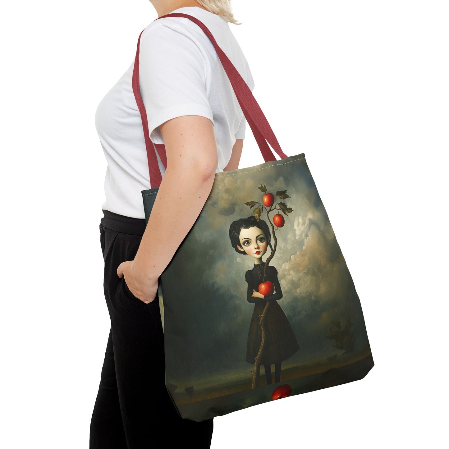 Tote Bag Girl with Apple Tree Illustration