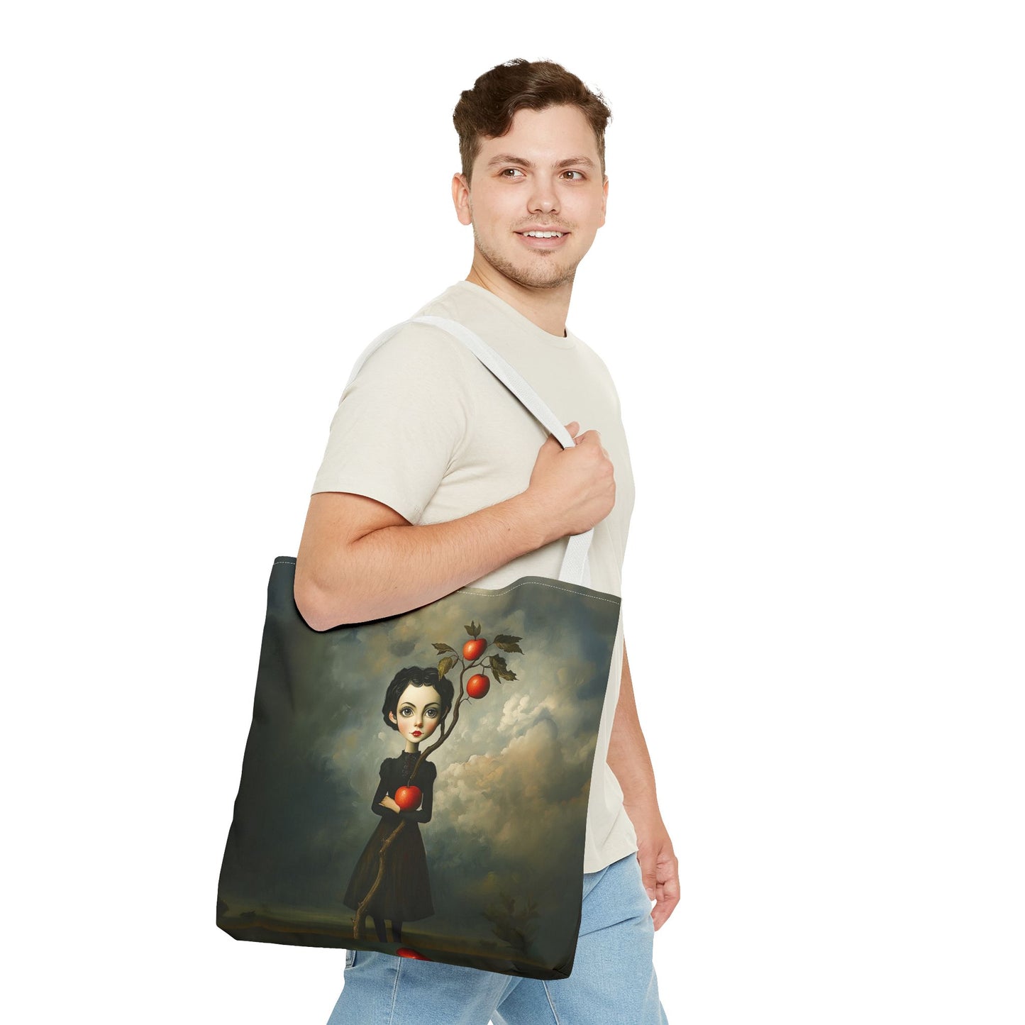 Tote Bag Girl with Apple Tree Illustration