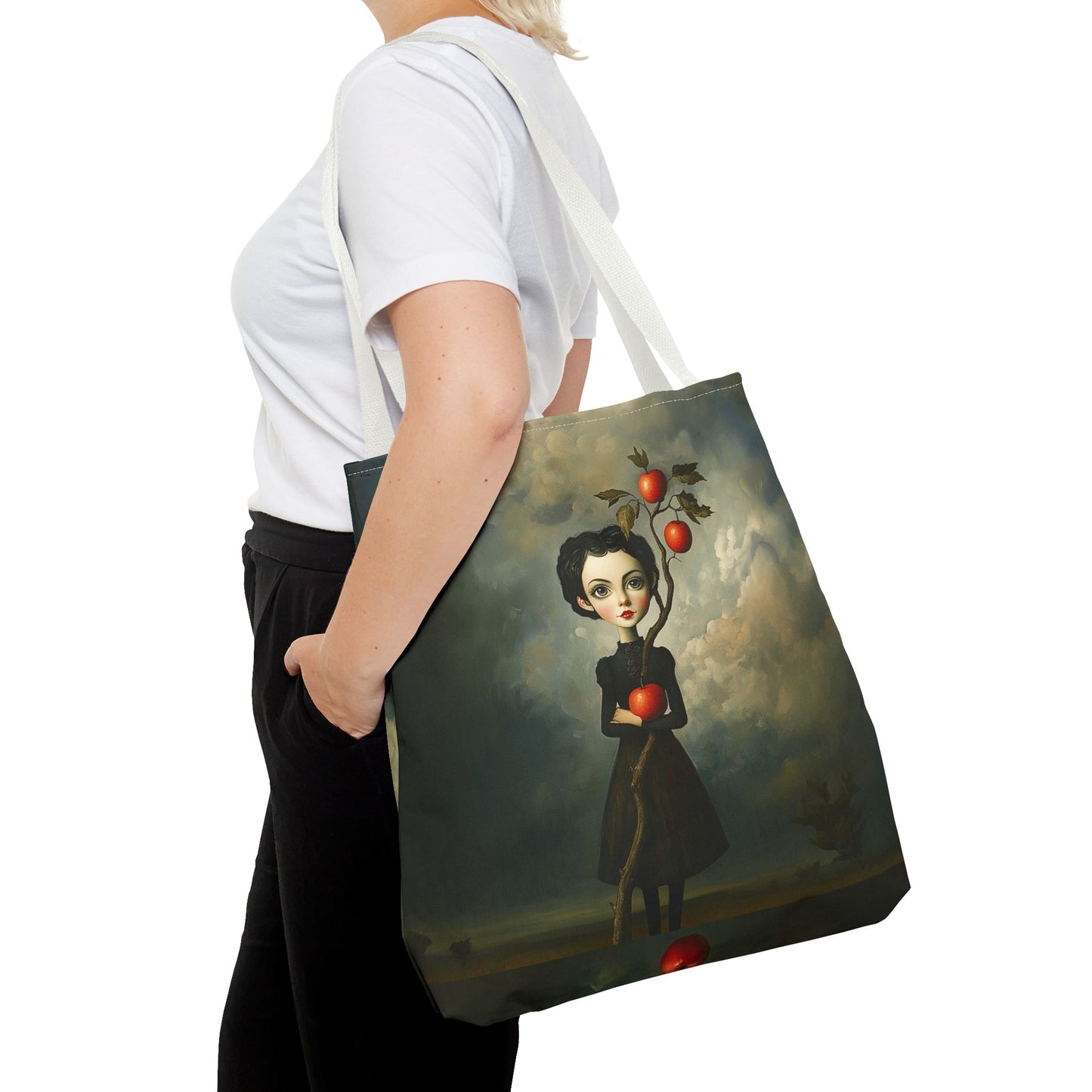 Tote Bag Girl with Apple Tree Illustration