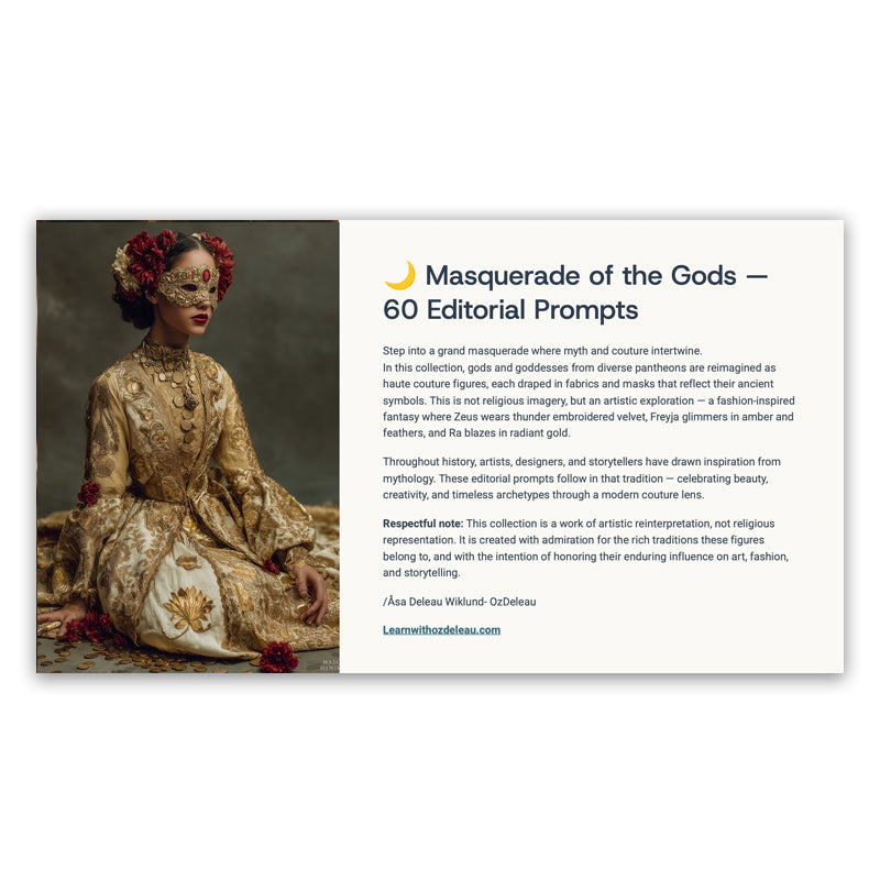 Masquerade of the Gods — 60 MidJourney Prompts
