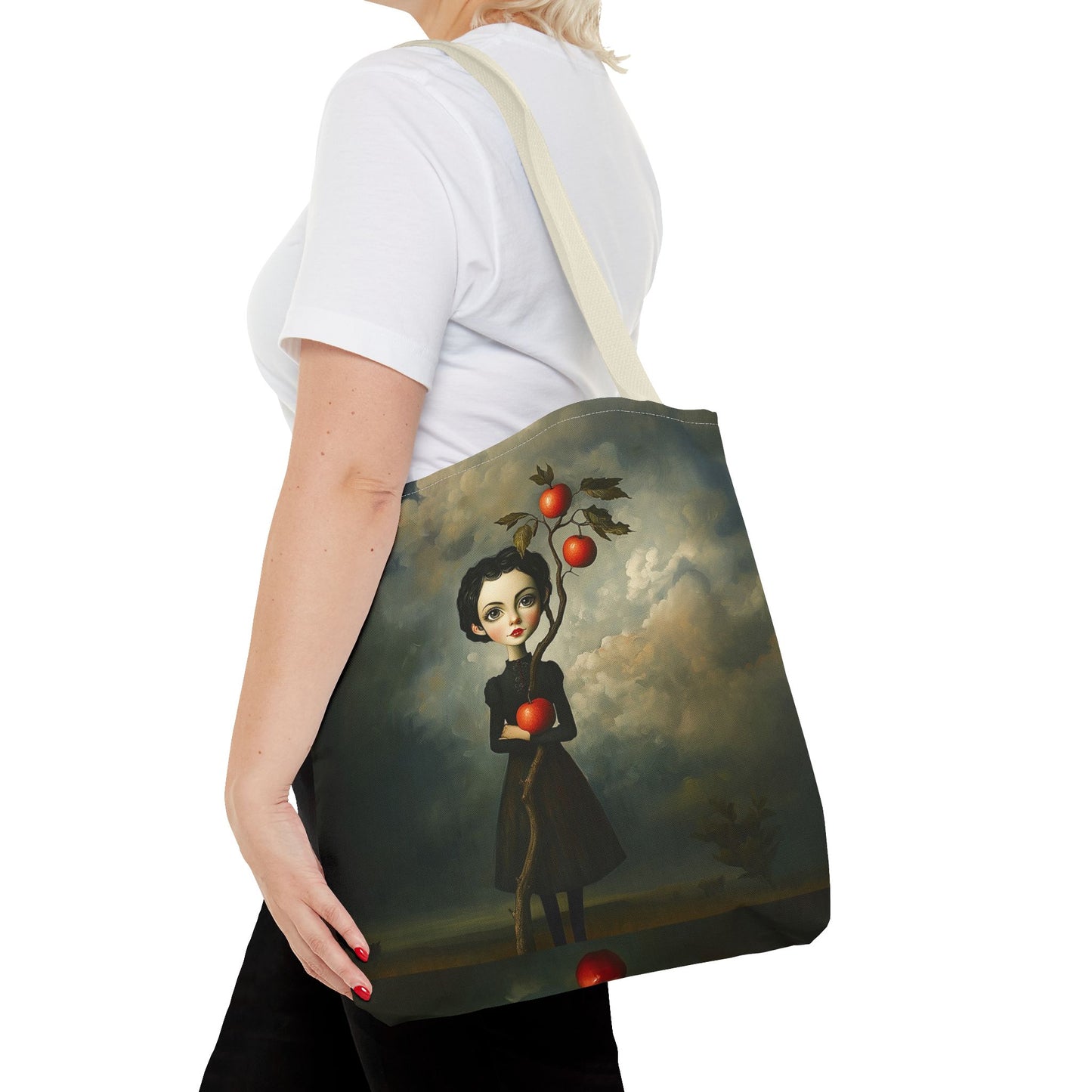 Tote Bag Girl with Apple Tree Illustration