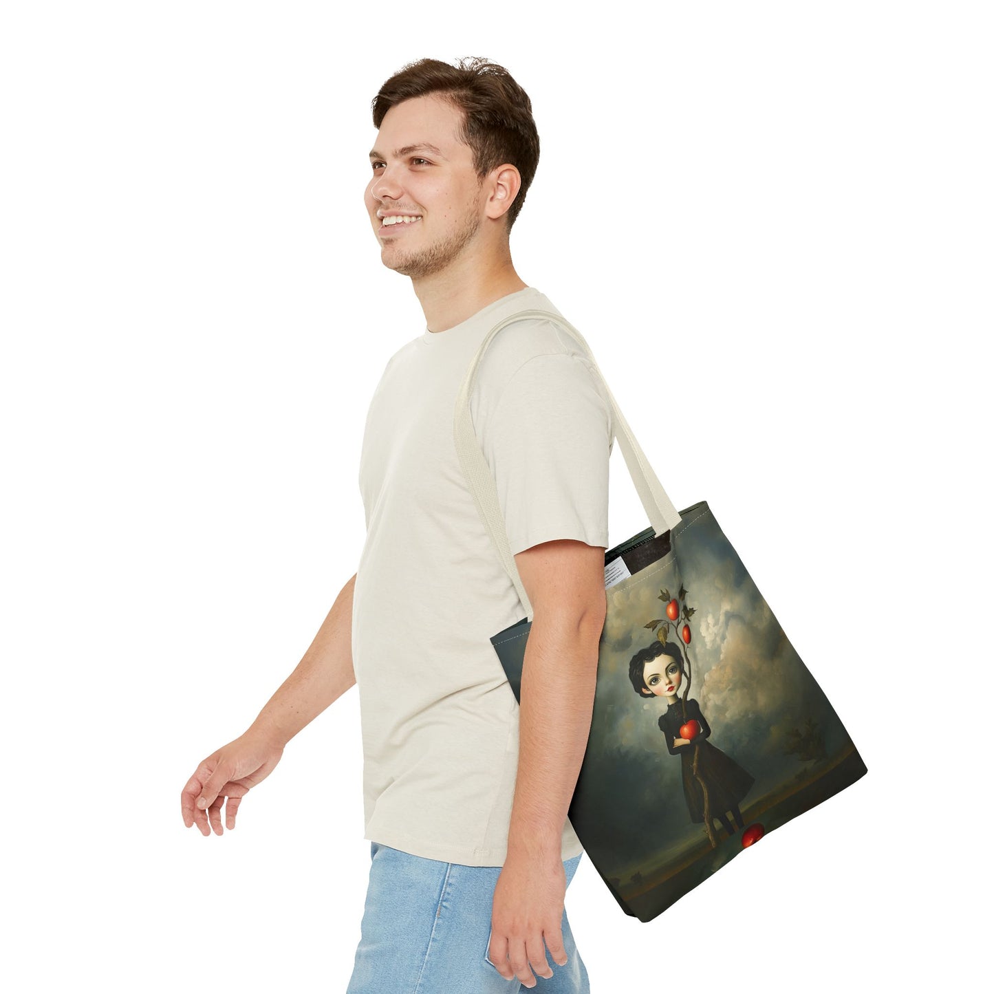 Tote Bag Girl with Apple Tree Illustration