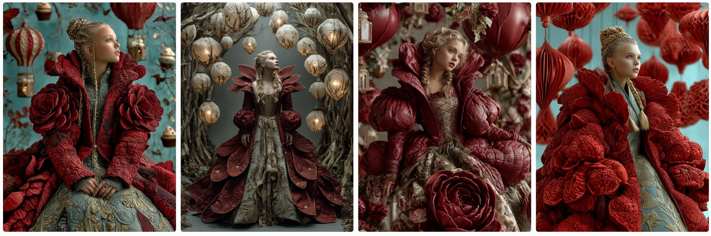 Sculptural Surrealist Couture princesses – 30 Illustrated Fashion Prompts