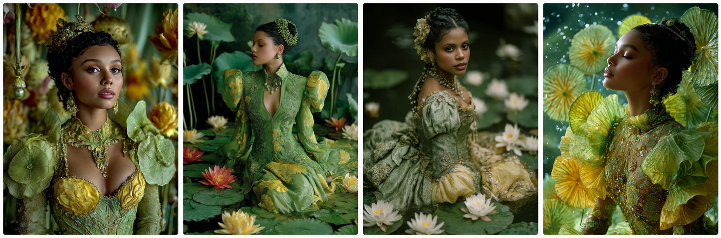 Sculptural Surrealist Couture princesses – 30 Illustrated Fashion Prompts