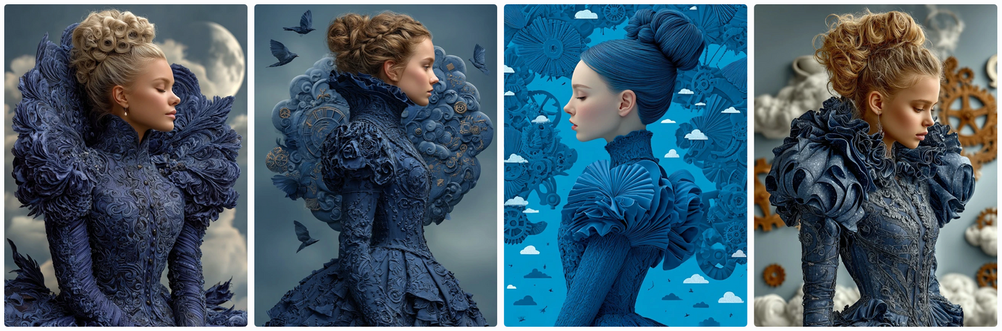 Sculptural Surrealist Couture princesses – 30 Illustrated Fashion Prompts