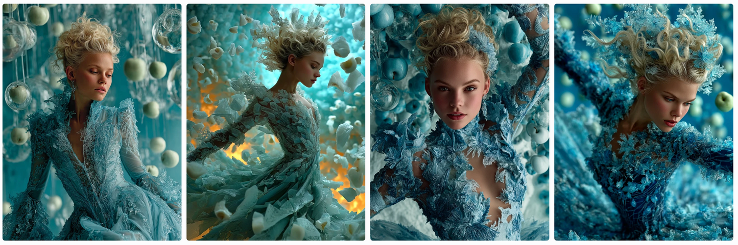 Sculptural Surrealist Couture princesses – 30 Illustrated Fashion Prompts