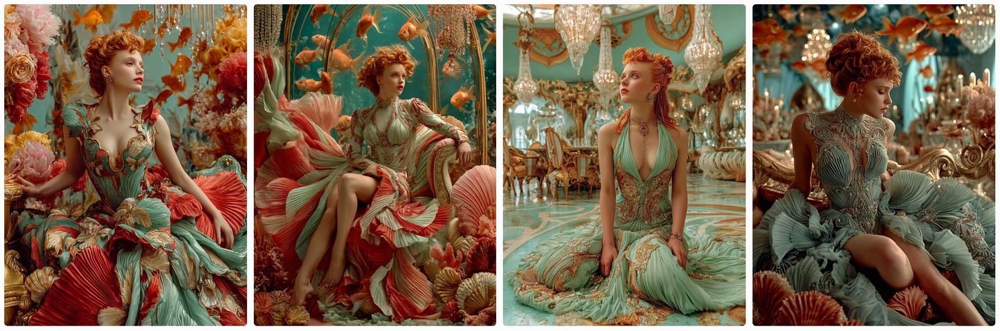 Sculptural Surrealist Couture princesses – 30 Illustrated Fashion Prompts