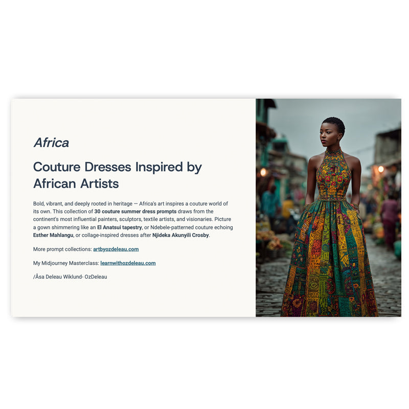 Bundle 6 PDFs! Couture Around the World: 180 MidJourney Prompts Inspired by Global Artists