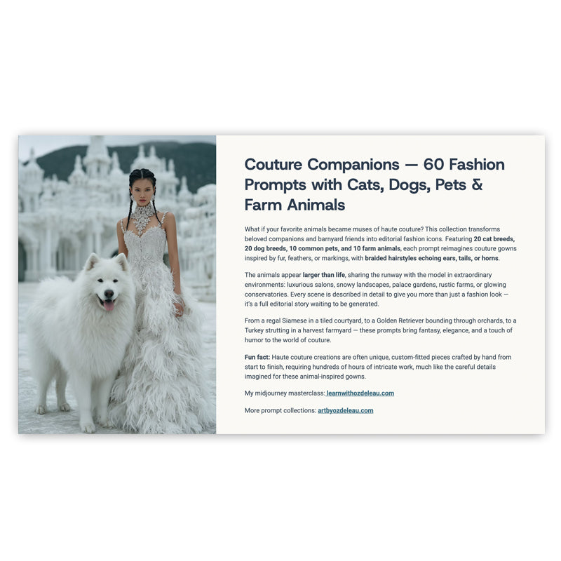 Couture Companions — 60 Editorial Prompts of Cats, Dogs, Pets & Farm Animals