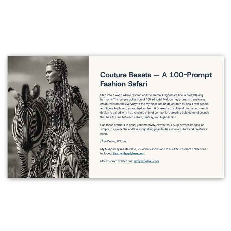 Couture Beasts — 100 Editorial fashion Prompts Inspired by Animals & Mythical Creatures