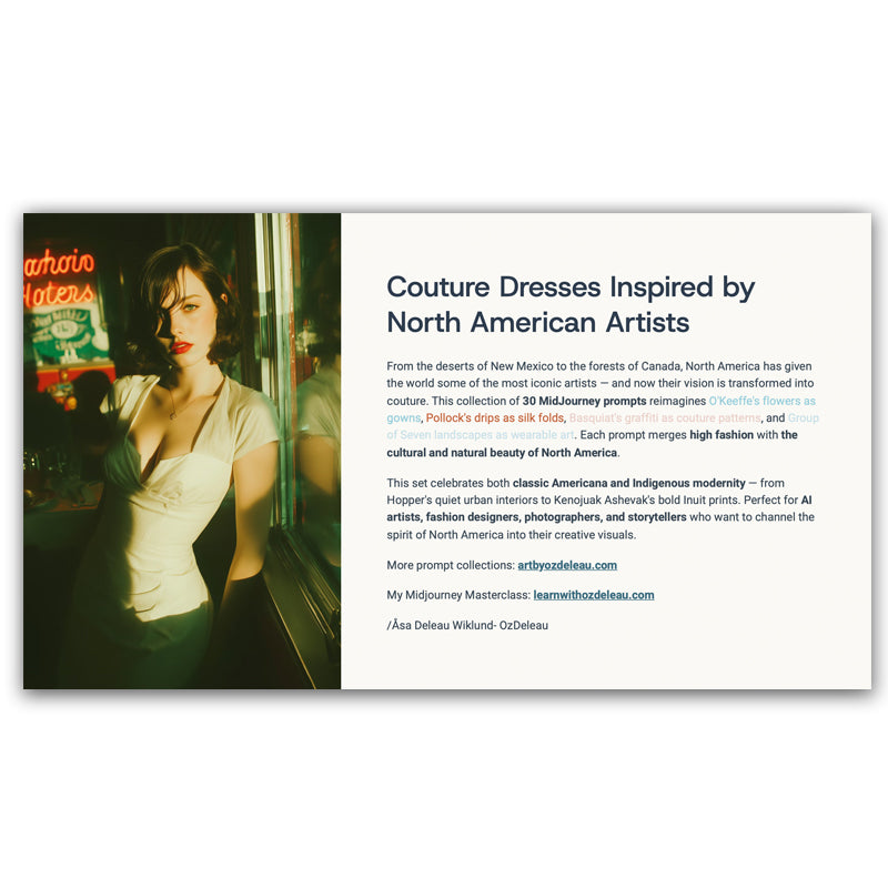 Bundle 6 PDFs! Couture Around the World: 180 MidJourney Prompts Inspired by Global Artists