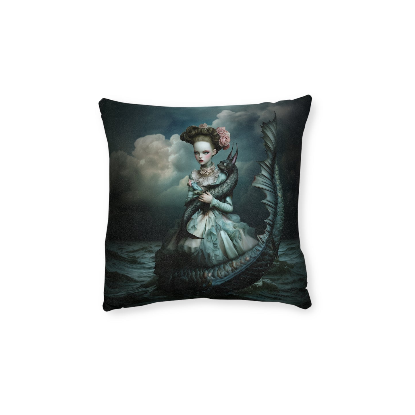 Gothic Mermaid and Dragon Square Pillow Case