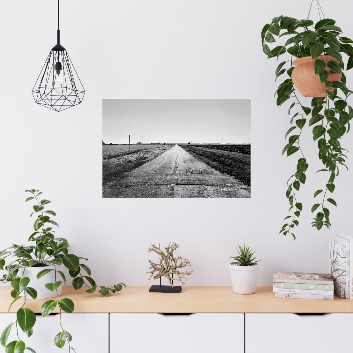 Italian road lanscape black and whitewall art photo