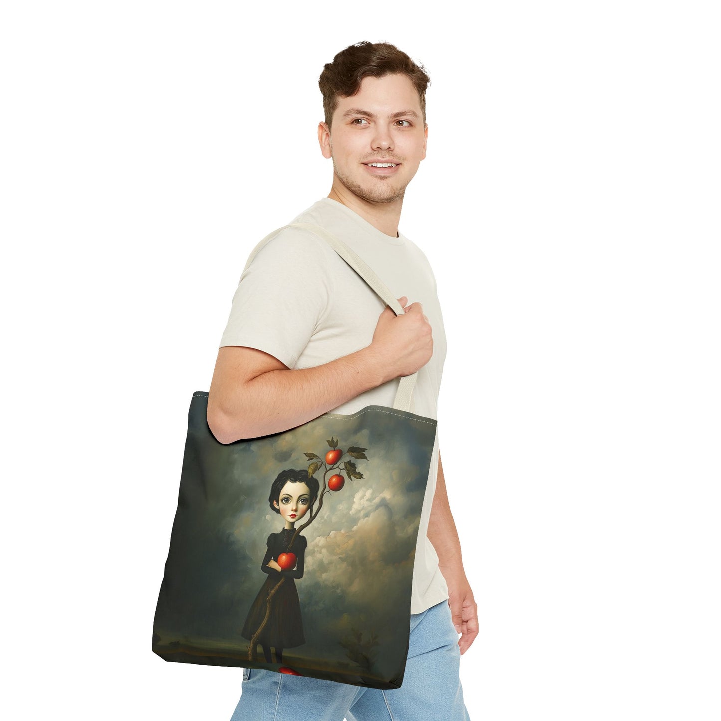 Tote Bag Girl with Apple Tree Illustration