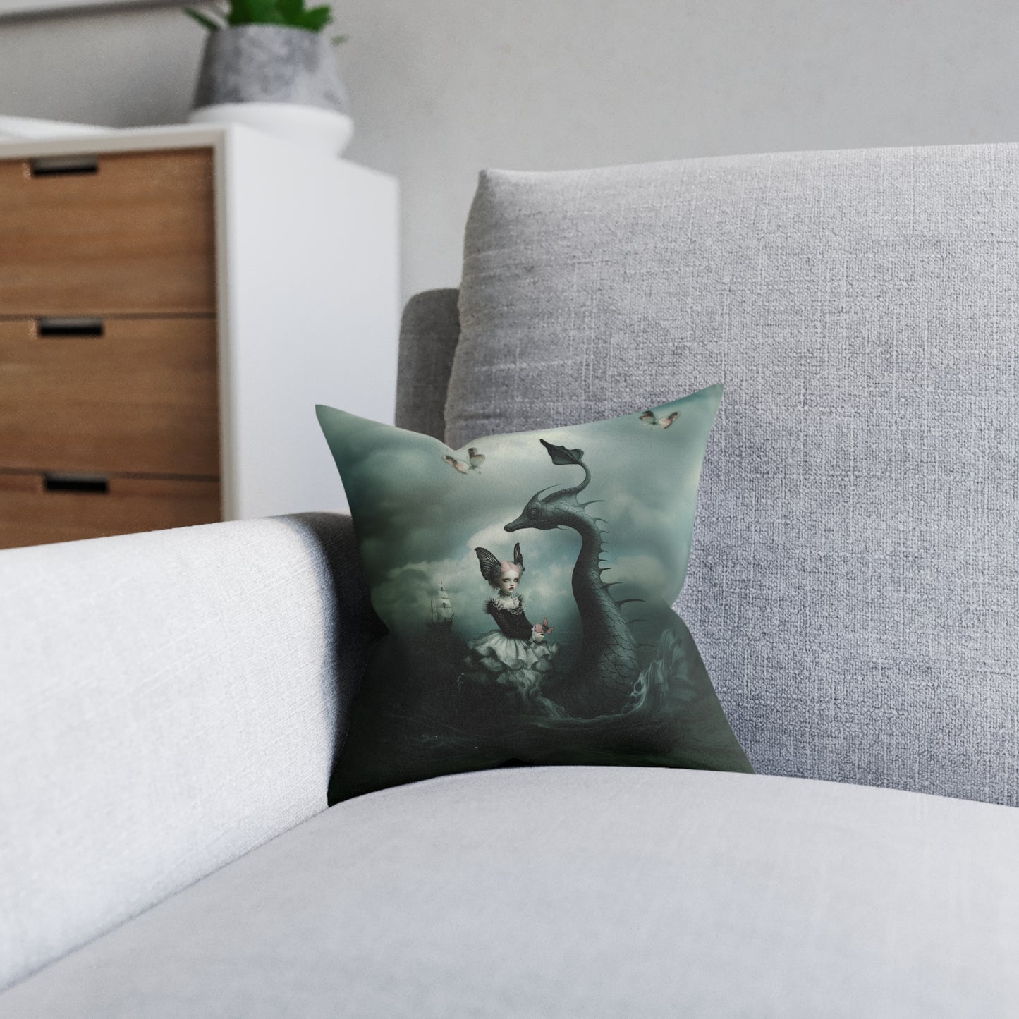 Gothic Mermaid and Dragon Square Pillow Case