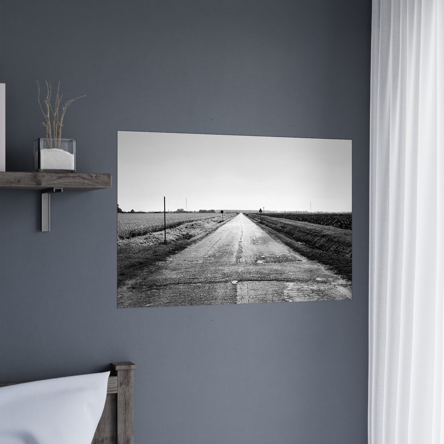 Italian road lanscape black and whitewall art photo