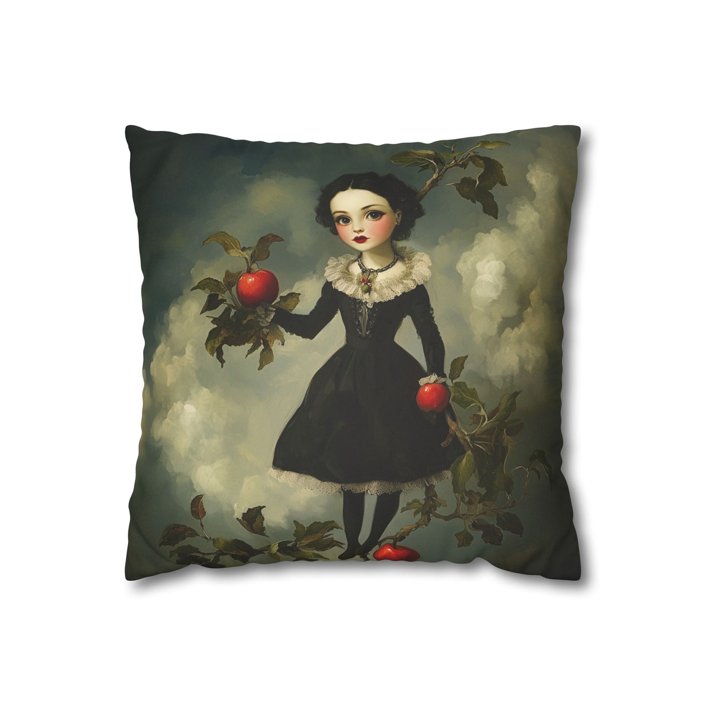 Square Pillowcase - Girl and Apple Tree Illustration