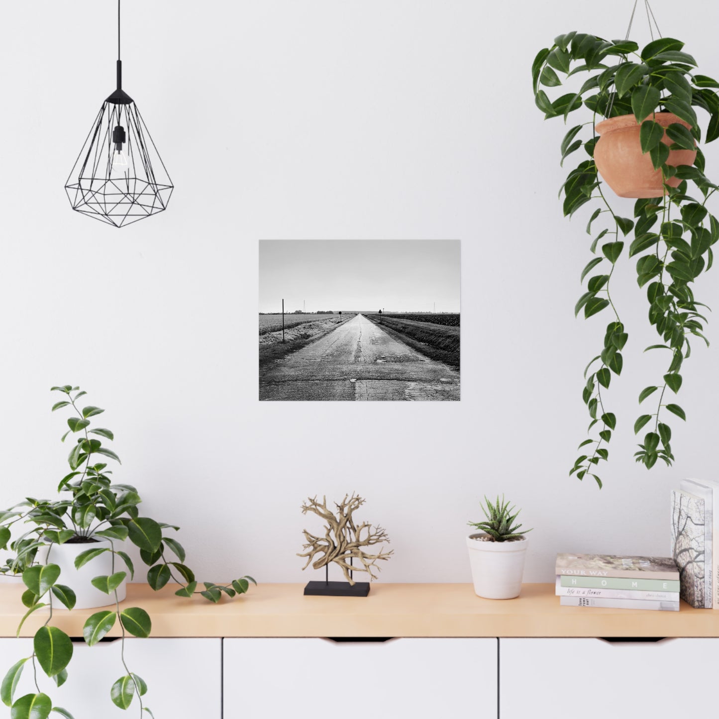 Italian road lanscape black and whitewall art photo