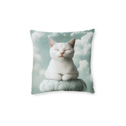 White Cat Resting Square Pillow