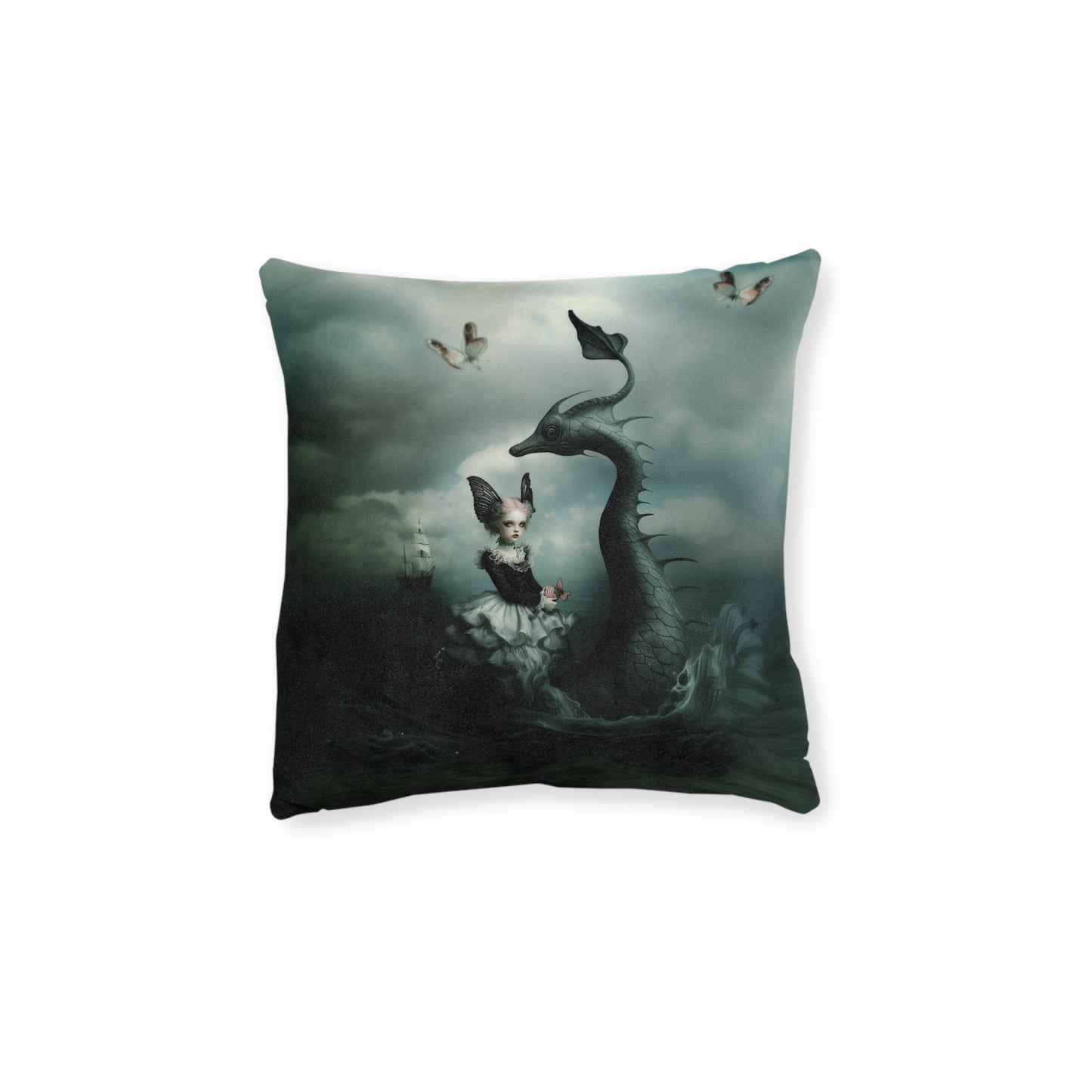 Gothic Mermaid and Dragon Square Pillow Case