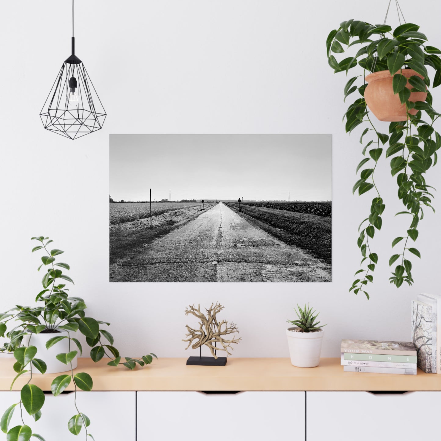 Italian road lanscape black and whitewall art photo