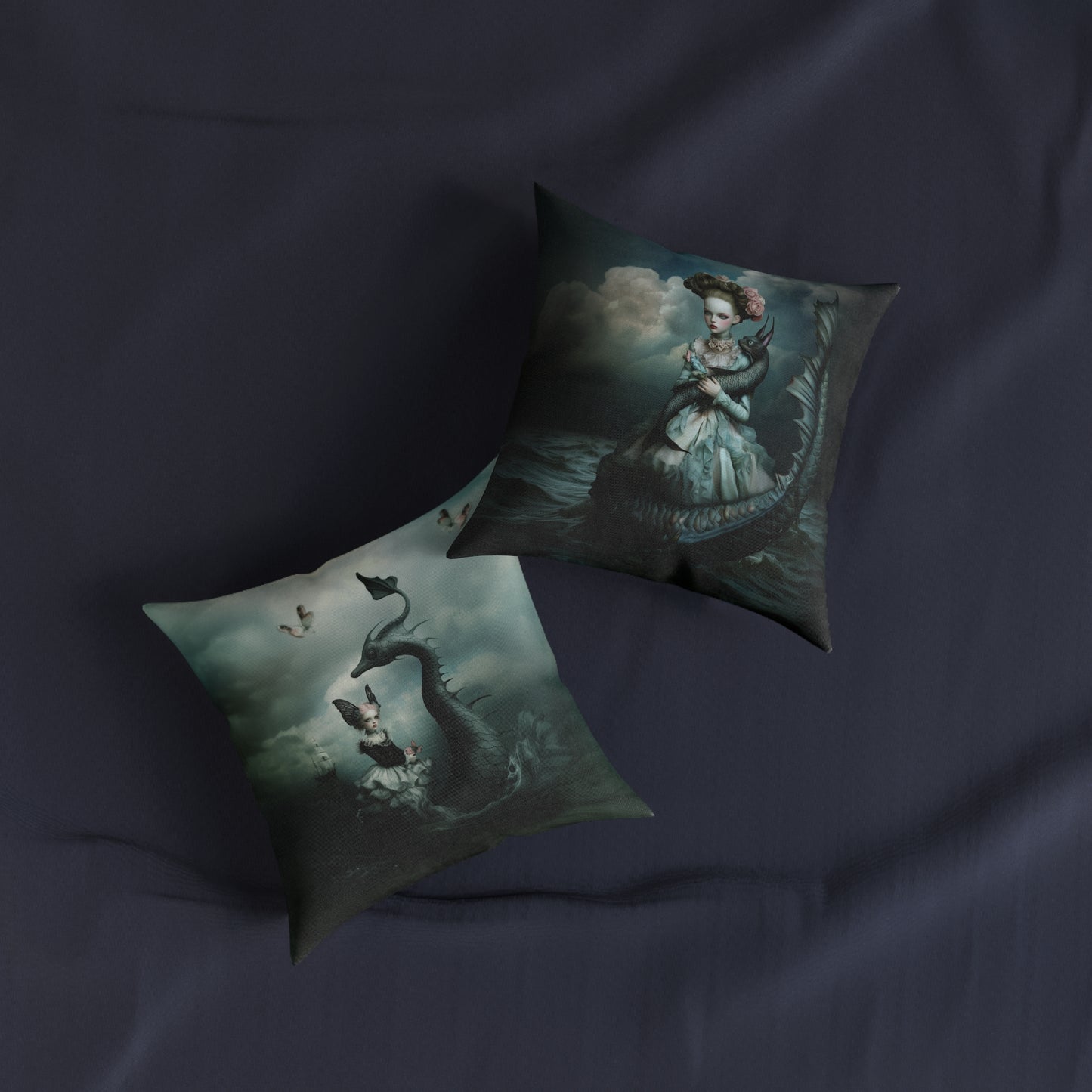 Gothic Mermaid and Dragon Square Pillow Case