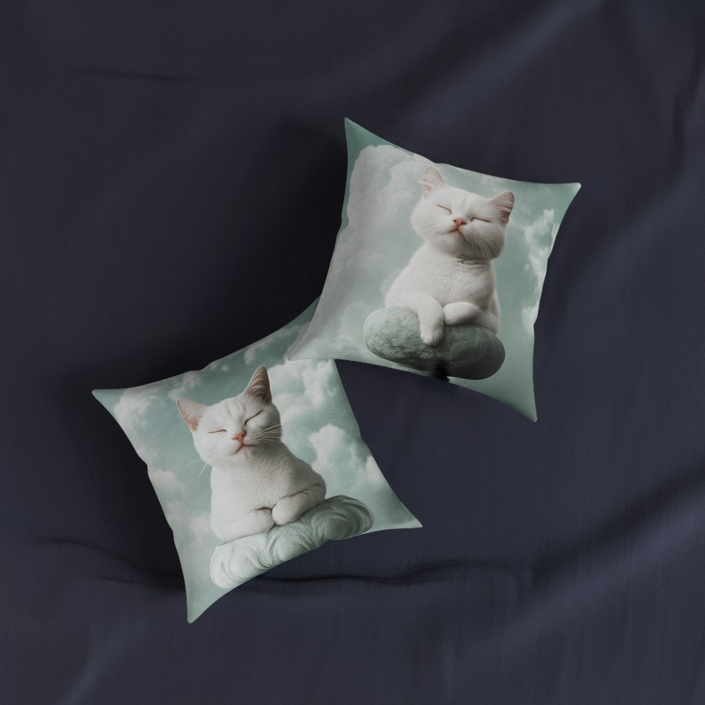 White Cat Resting Square Pillow
