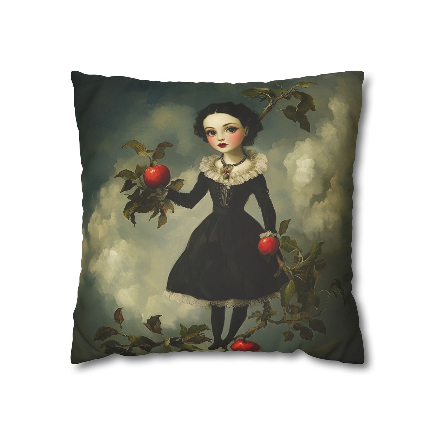 Square Pillowcase - Girl and Apple Tree Illustration