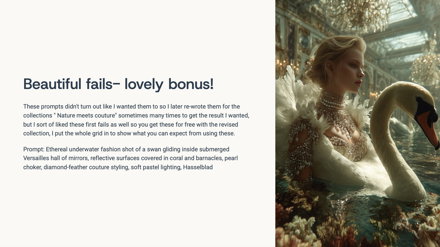 Couture Animals & Models – Cities, Gardens & Underwater- 60 prompts+ 60 free bonus prompts