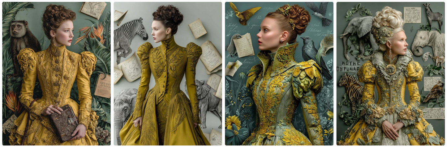 Sculptural Surrealist Couture princesses – 30 Illustrated Fashion Prompts