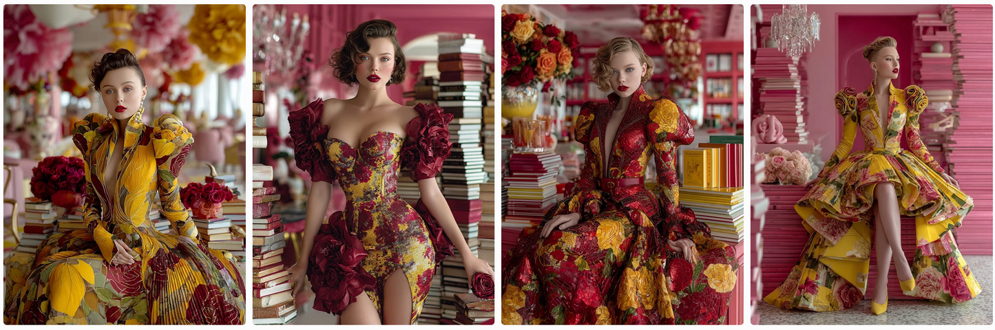 Sculptural Surrealist Couture princesses – 30 Illustrated Fashion Prompts
