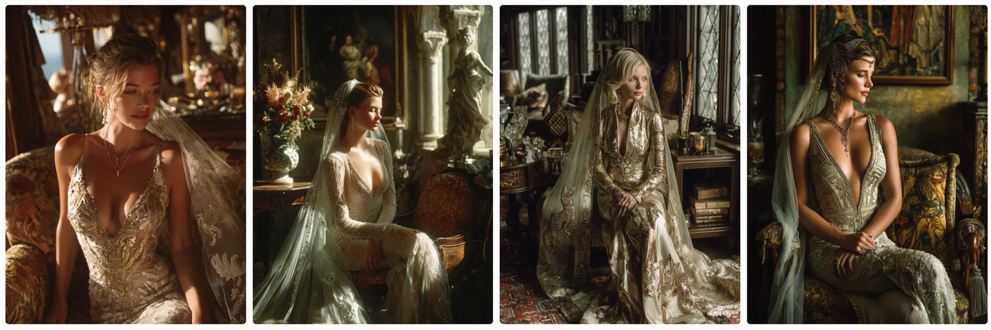 Couture Wedding Dresses and Veils Inspired by Klimt and Animals – 30 Couture Prompts