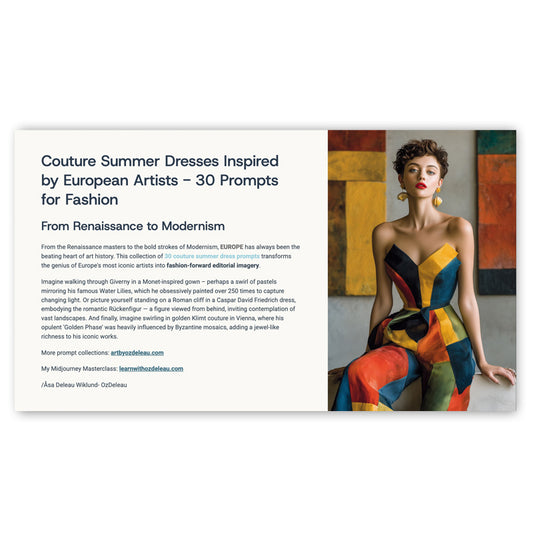 Couture Summer Dresses Inspired by European Artists — 30 MidJourney Prompts