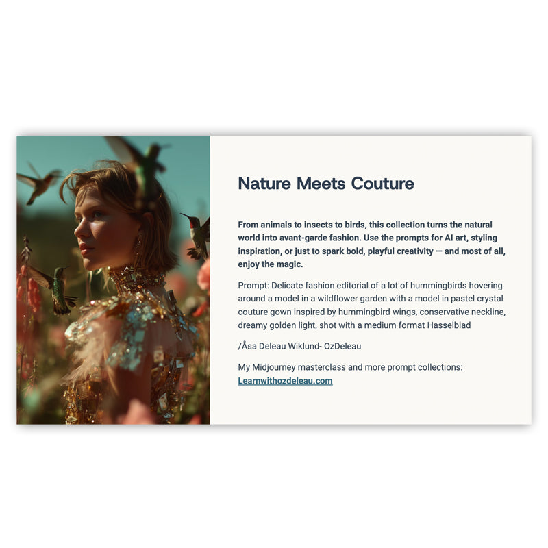 Couture Animals & Models – Cities, Gardens & Underwater- 60 prompts+ 60 free bonus prompts