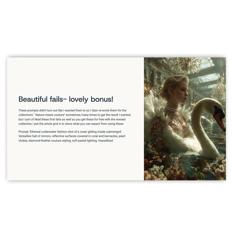 Couture Animals & Models – Cities, Gardens & Underwater- 60 prompts+ 60 free bonus prompts