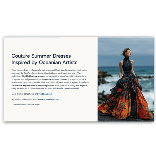 Couture Summer Dresses Inspired by Oceanian Artists — 30 MidJourney Prompts