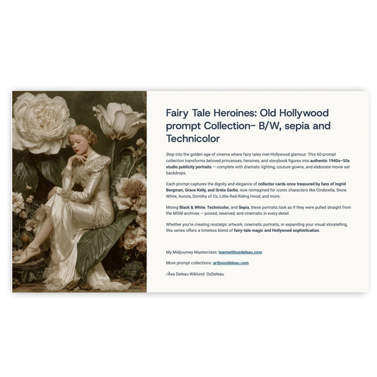Fairy tales-Old Hollywood style! Sepia, B/W and technicolor- 60 prompts