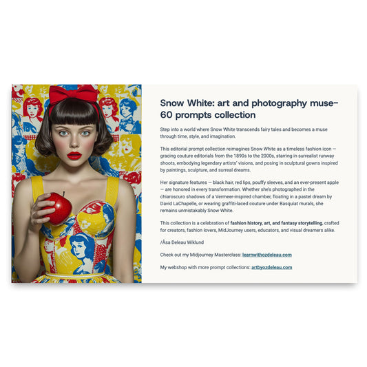 60 Snow White Haute Couture Prompts inspired by art and photographers– Illustrated Editorial Collection