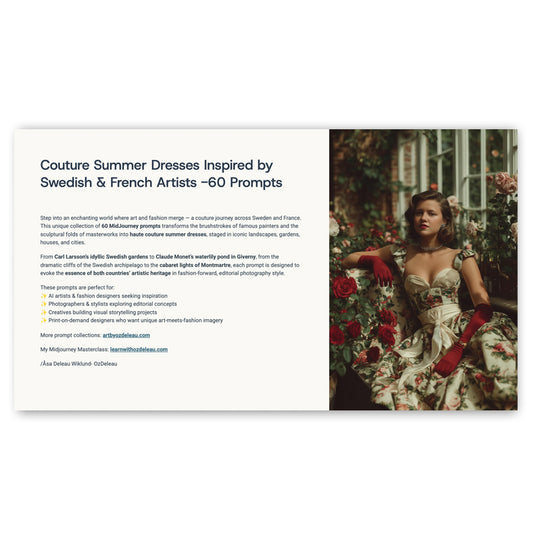 Couture Summer Dresses Inspired by Swedish and French Artists — 60 MidJourney Prompts